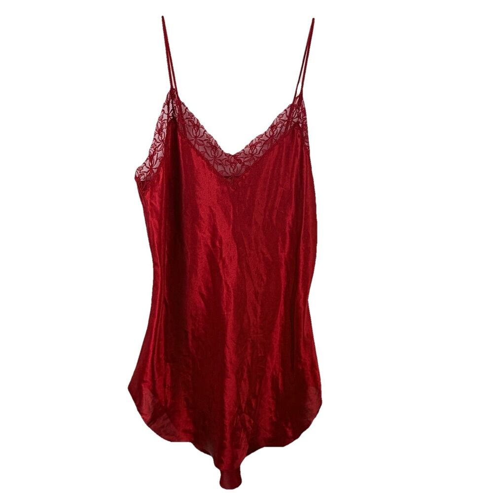 Gold Victoria's Secret Medium Red Lace Satin Slip Chemise Lingerie Sleepwear